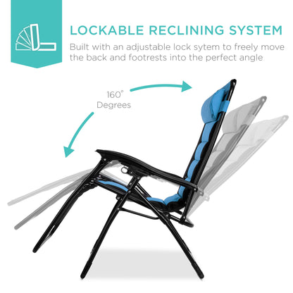 Oversized Padded Zero Gravity Chair, Folding Recliner w/ Headrest, Side Tray