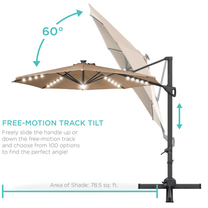 10ft 360-Degree Rotating Solar LED Offset Patio Umbrella with Adjustable Tilt