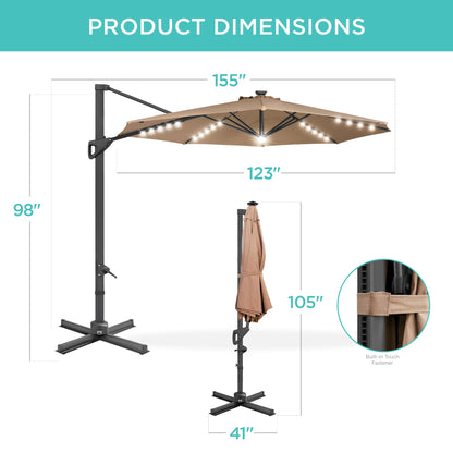 10ft 360-Degree Rotating Solar LED Offset Patio Umbrella with Adjustable Tilt