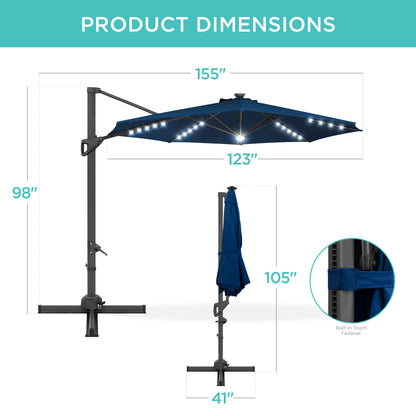 10ft 360-Degree Rotating Solar LED Offset Patio Umbrella with Adjustable Tilt