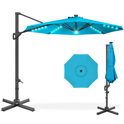 10ft 360-Degree Rotating Solar LED Offset Patio Umbrella with Adjustable Tilt