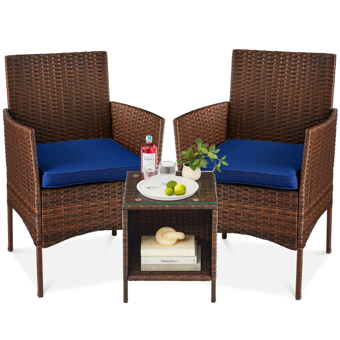 3-Piece All-Weather Wicker Bistro Set with Storage and Cushions