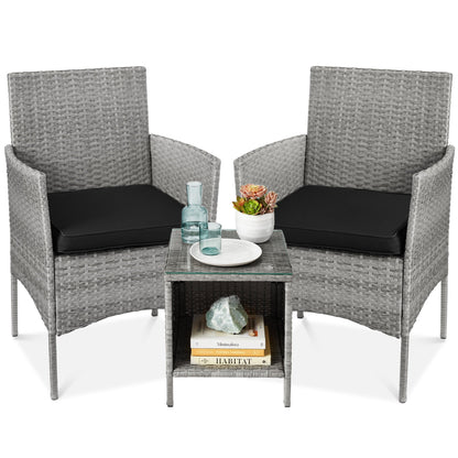 3-Piece All-Weather Wicker Bistro Set with Storage and Cushions