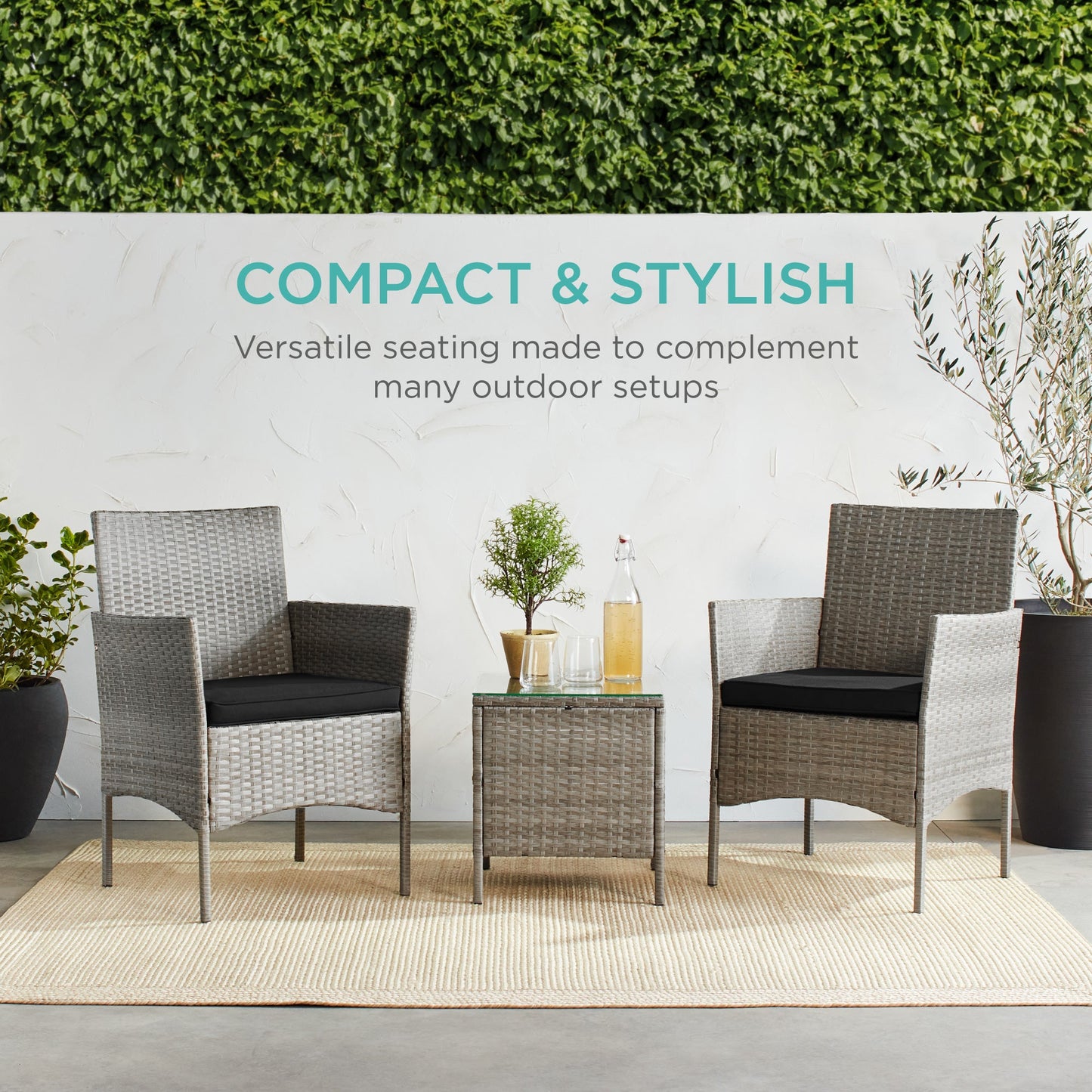 3-Piece All-Weather Wicker Bistro Set with Storage and Cushions