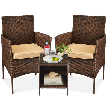 3-Piece All-Weather Wicker Bistro Set with Storage and Cushions