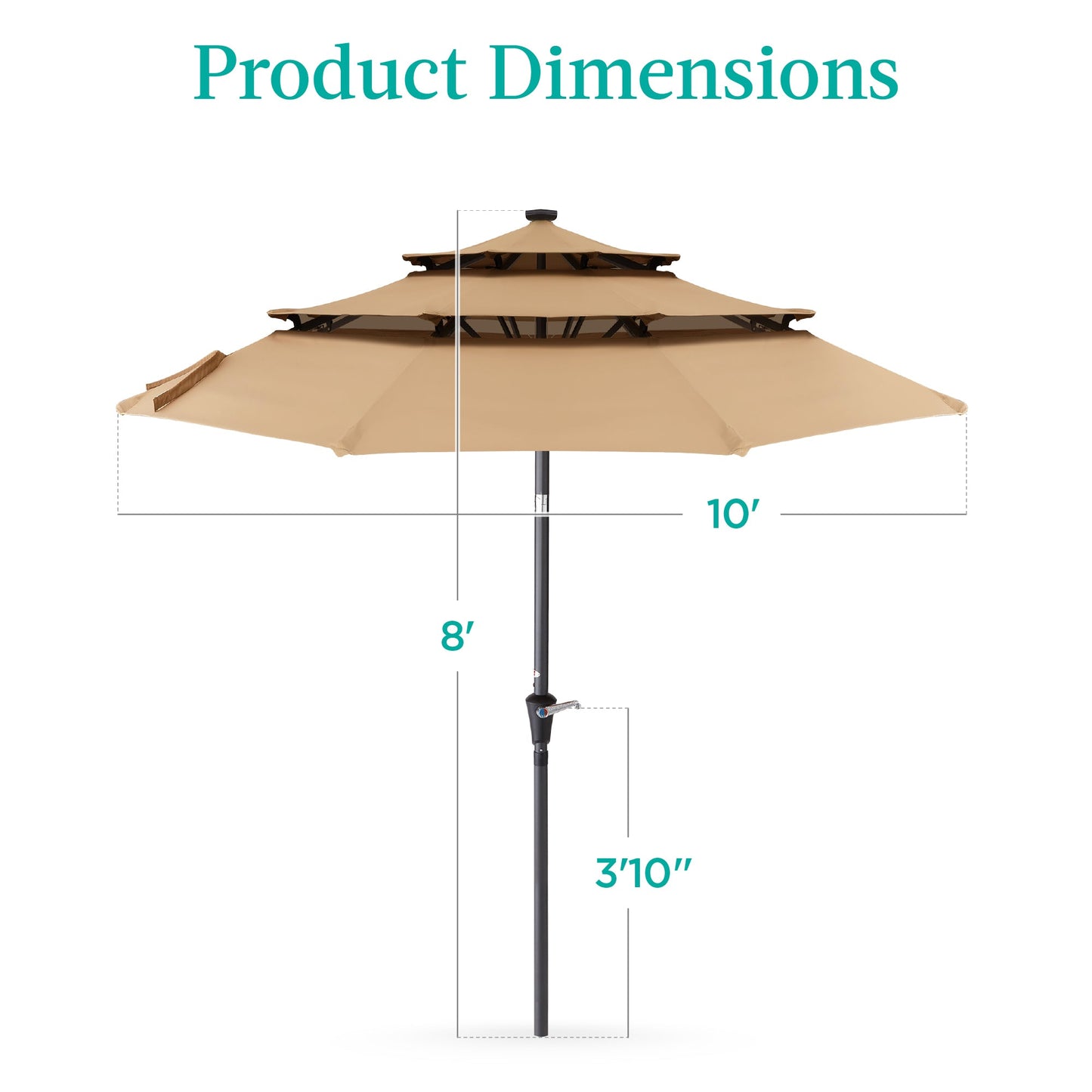 10ft 3-Tier Solar Patio Umbrella with Crank, Tilt Feature & 24 LED Lights