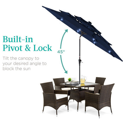 10ft 3-Tier Solar Patio Umbrella with Crank, Tilt Feature & 24 LED Lights