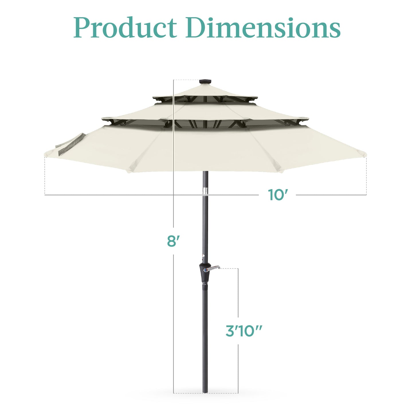 10ft 3-Tier Solar Patio Umbrella with Crank, Tilt Feature & 24 LED Lights