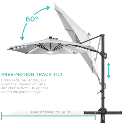 10ft 360-Degree Rotating Solar LED Offset Patio Umbrella with Adjustable Tilt