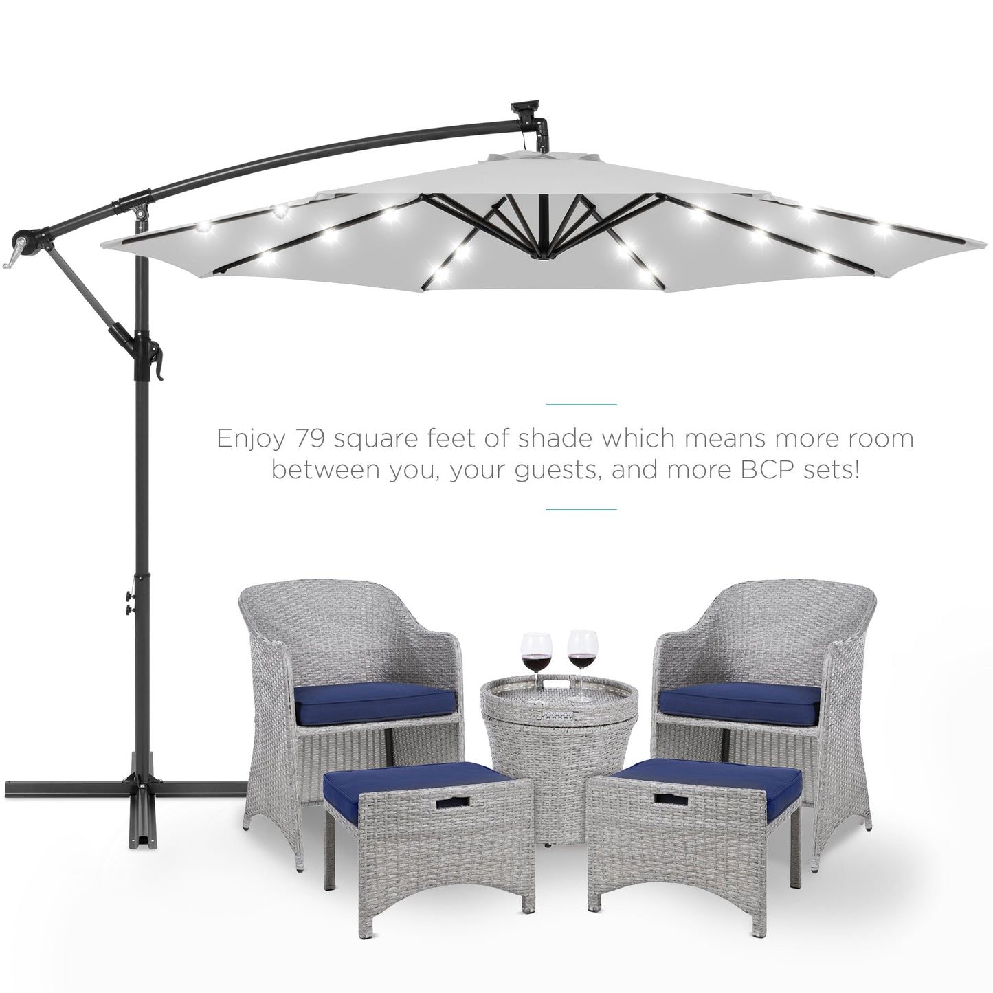 Solar LED Offset Hanging Patio Umbrella w/ Crank Tilt Adjustment - 10ft