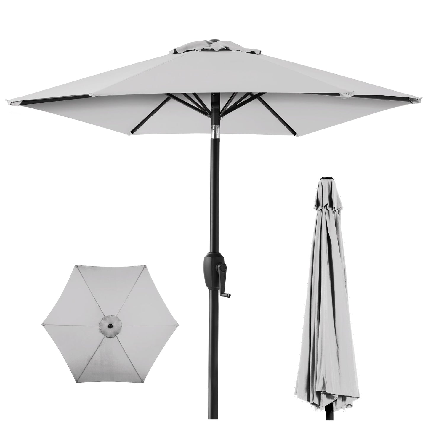 Outdoor Market Patio Umbrella w/ Push Button Tilt, Crank Lift - 7.5ft