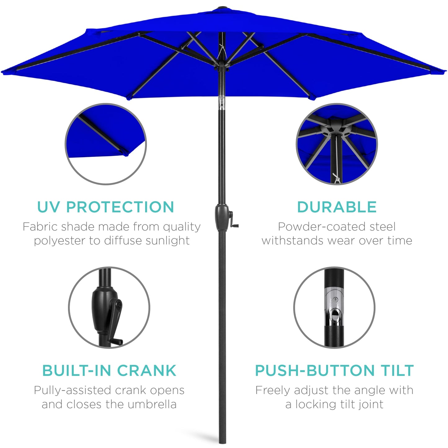 Outdoor Market Patio Umbrella w/ Push Button Tilt, Crank Lift - 7.5ft