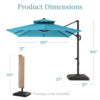 Premium 2-Tier Cantilever Offset Umbrella with 360° Rotation and LED Lights - 10x10ft