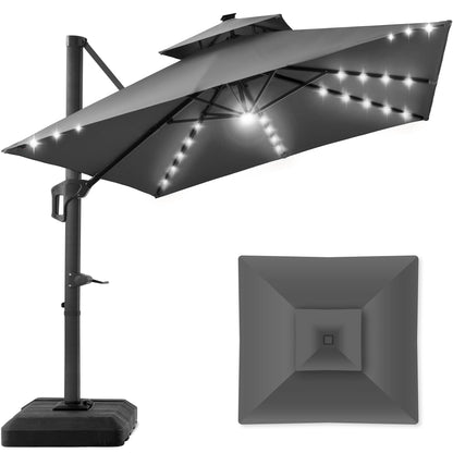 Premium 2-Tier Cantilever Offset Umbrella with 360° Rotation and LED Lights - 10x10ft