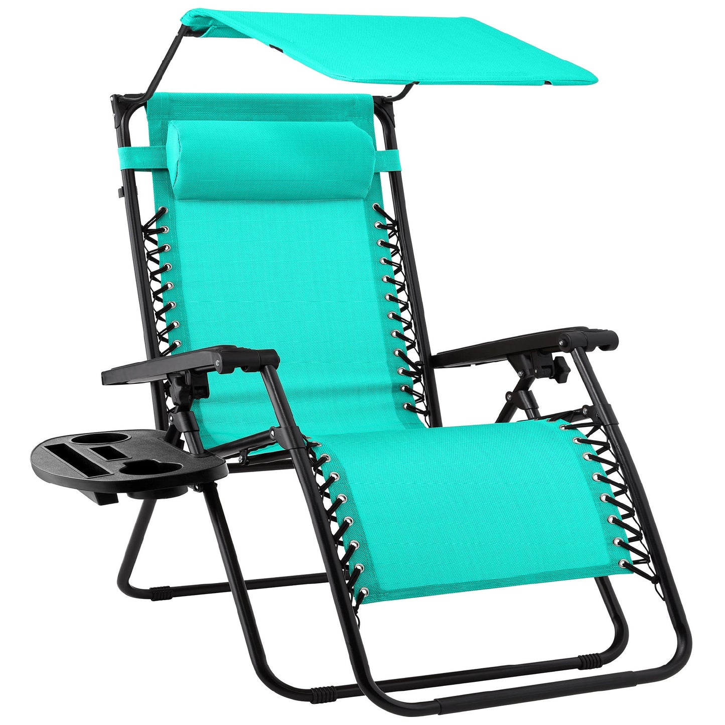 Folding Zero Gravity Recliner Patio Lounge Chair w/ Canopy, Side Tray