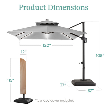 Premium 2-Tier Cantilever Offset Umbrella with 360° Rotation and LED Lights - 10x10ft