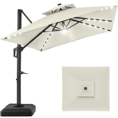 Premium 2-Tier Cantilever Offset Umbrella with 360° Rotation and LED Lights - 10x10ft