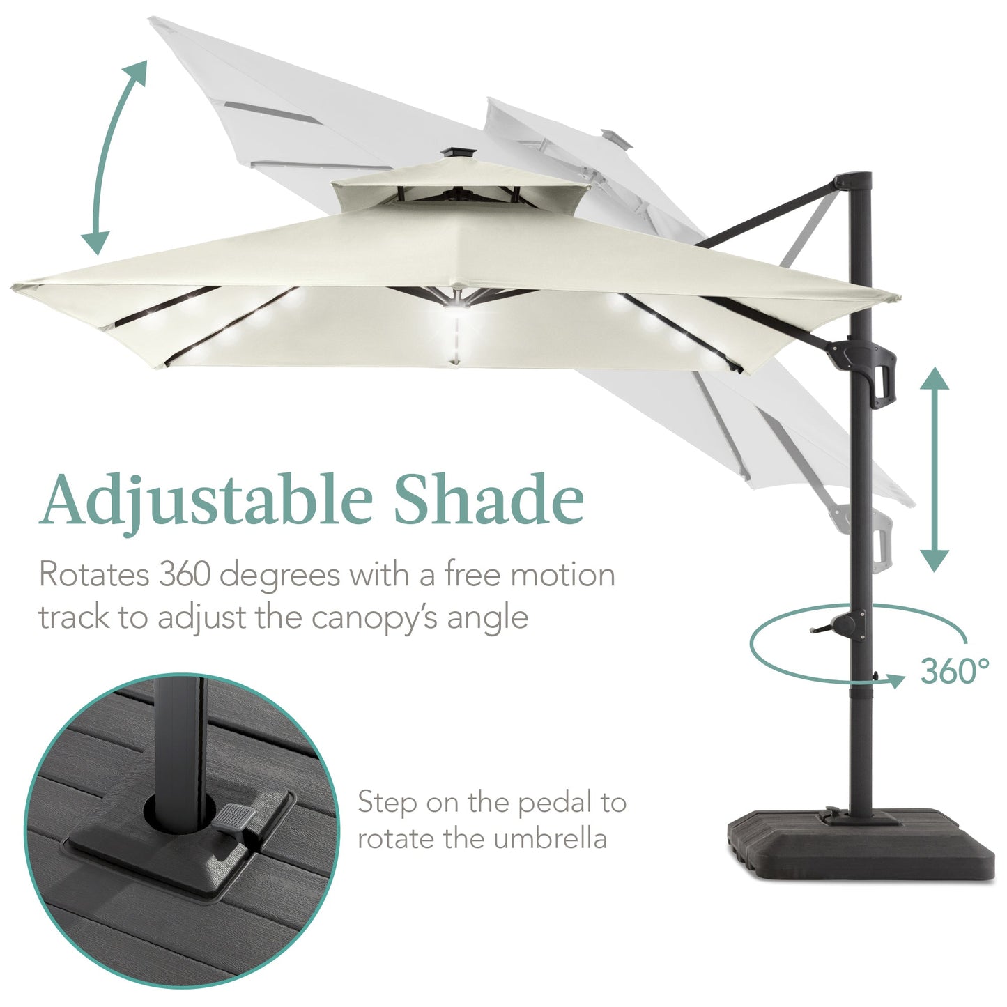 Premium 2-Tier Cantilever Offset Umbrella with 360° Rotation and LED Lights - 10x10ft