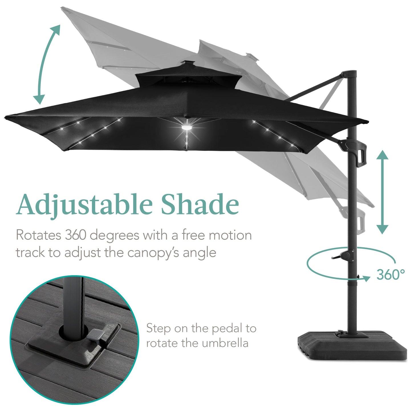 Premium 2-Tier Cantilever Offset Umbrella with 360° Rotation and LED Lights - 10x10ft