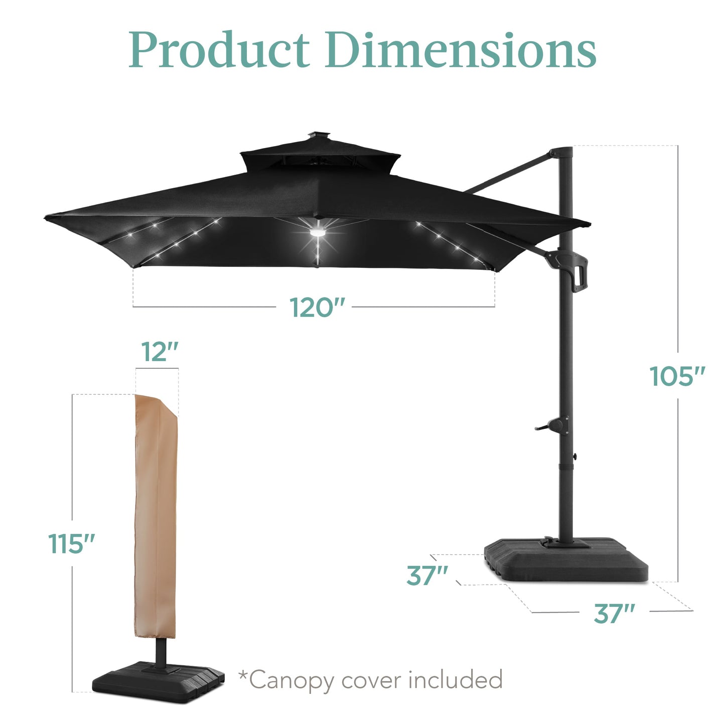 Premium 2-Tier Cantilever Offset Umbrella with 360° Rotation and LED Lights - 10x10ft