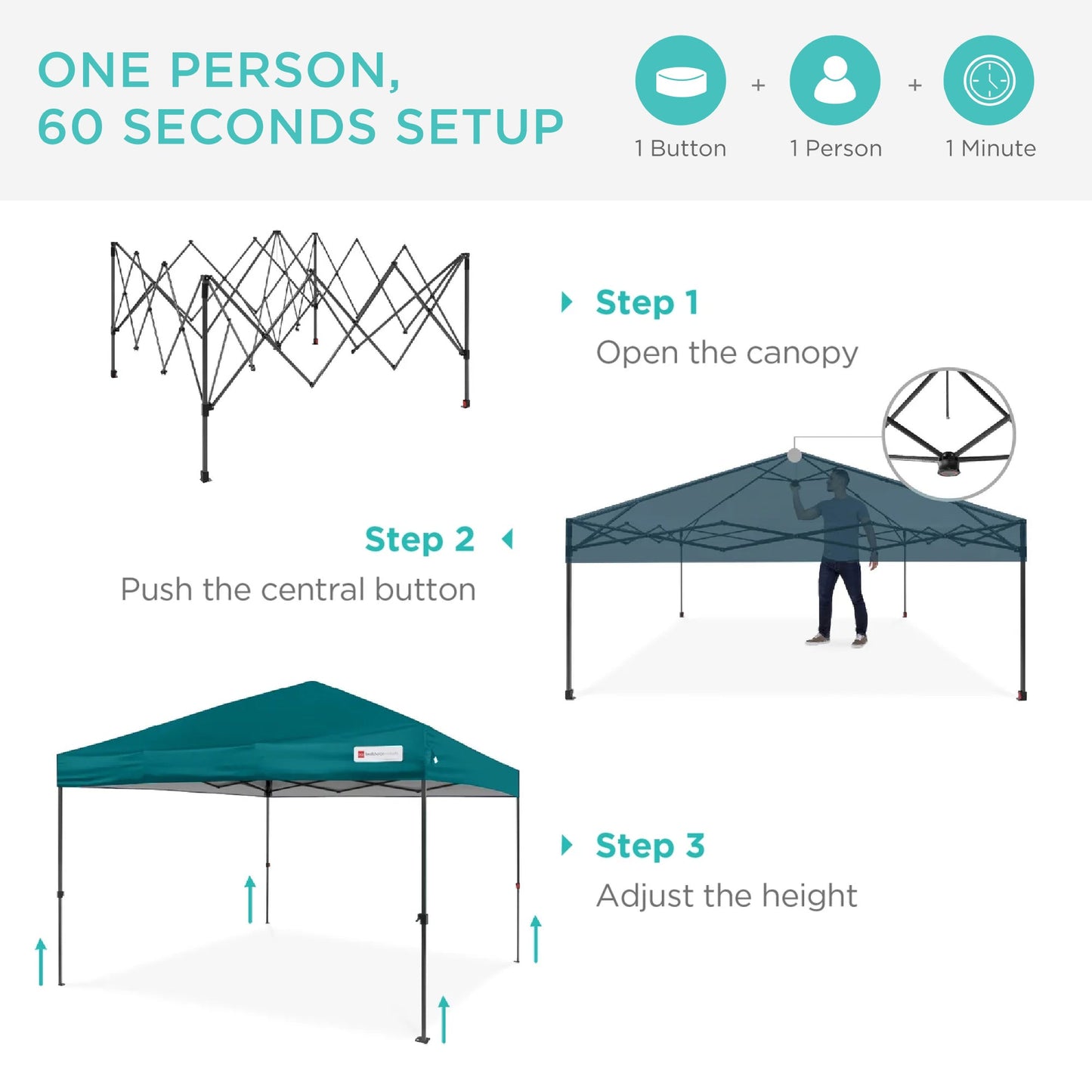 One-Person Setup Instant Pop Up Canopy w/ Case, 4 Weight Bags - 10x10ft