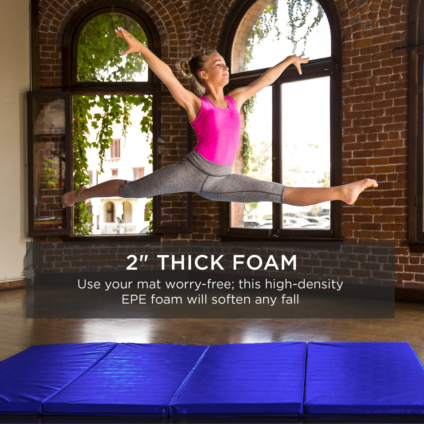 Folding Exercise Fitness Workout Gym Floor Mat w/ Handles