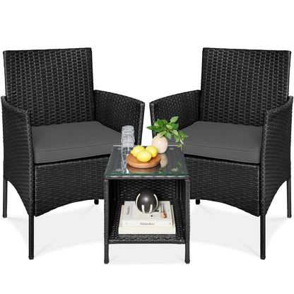 3-Piece All-Weather Wicker Bistro Set with Storage and Cushions