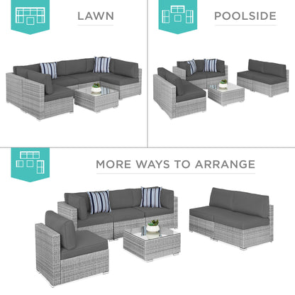 Modular 7-Piece Outdoor Wicker Sectional Set with Pillows and Cover