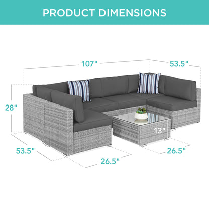 Modular 7-Piece Outdoor Wicker Sectional Set with Pillows and Cover