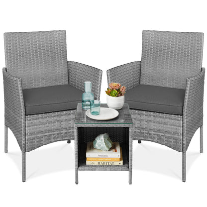 3-Piece All-Weather Wicker Bistro Set with Storage and Cushions