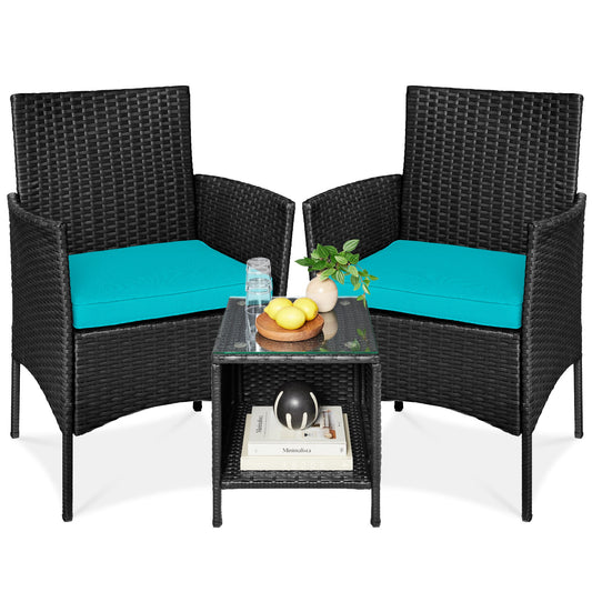 3-Piece All-Weather Wicker Bistro Set with Storage and Cushions