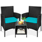 3-Piece All-Weather Wicker Bistro Set with Storage and Cushions