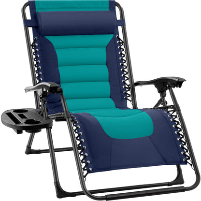 Oversized Padded Zero Gravity Chair, Folding Recliner w/ Headrest, Side Tray