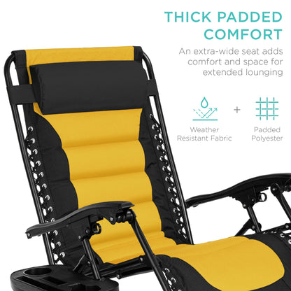 Oversized Padded Zero Gravity Chair, Folding Recliner w/ Headrest, Side Tray