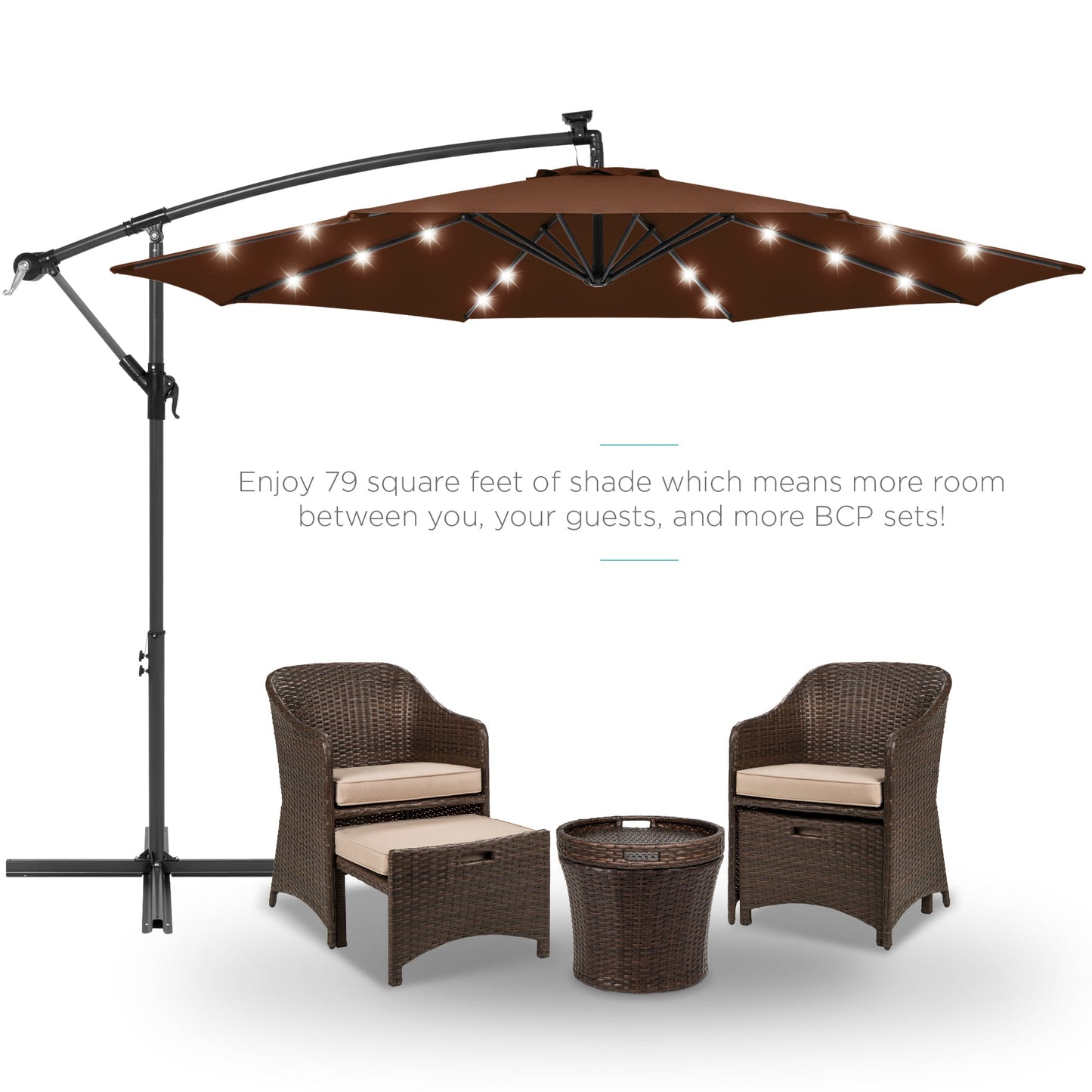 Solar LED Offset Hanging Patio Umbrella w/ Crank Tilt Adjustment - 10ft