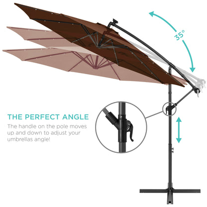 Solar LED Offset Hanging Patio Umbrella w/ Crank Tilt Adjustment - 10ft