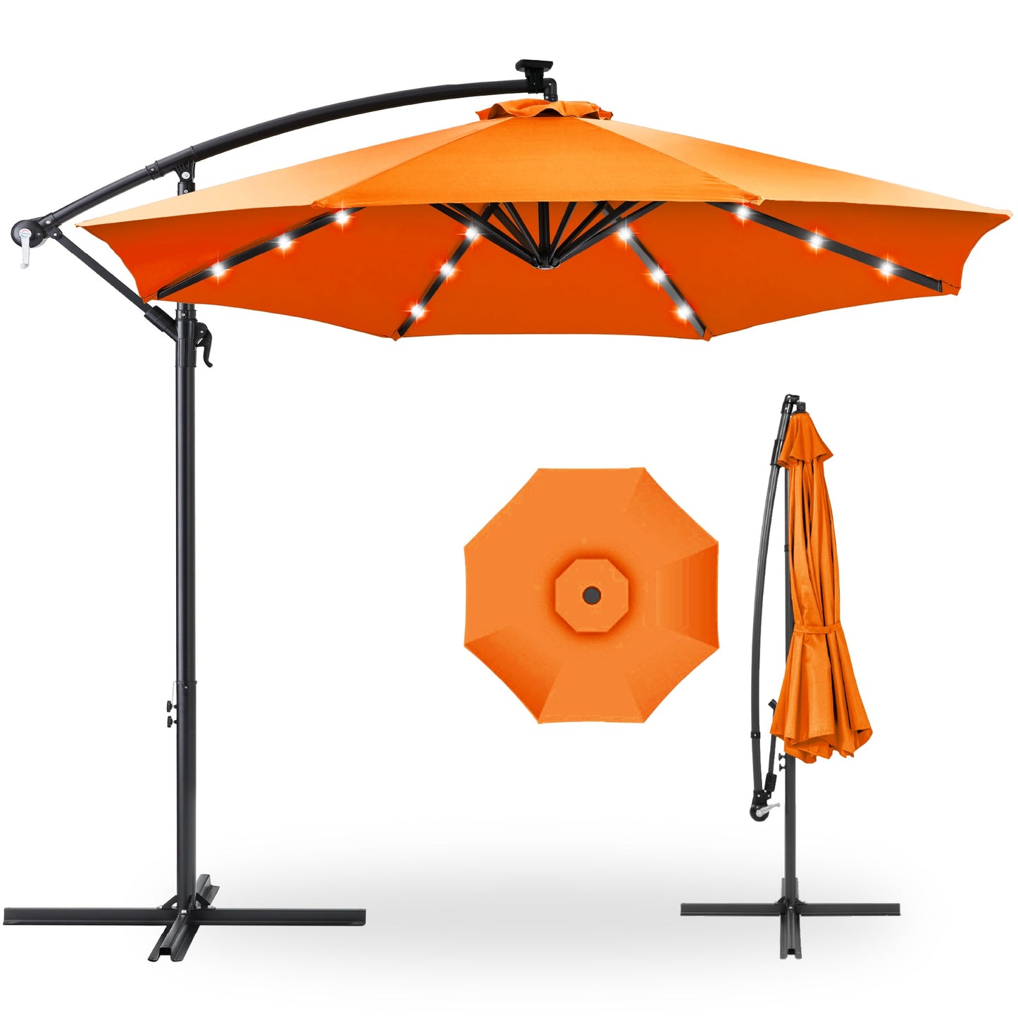 Solar LED Offset Hanging Patio Umbrella w/ Crank Tilt Adjustment - 10ft