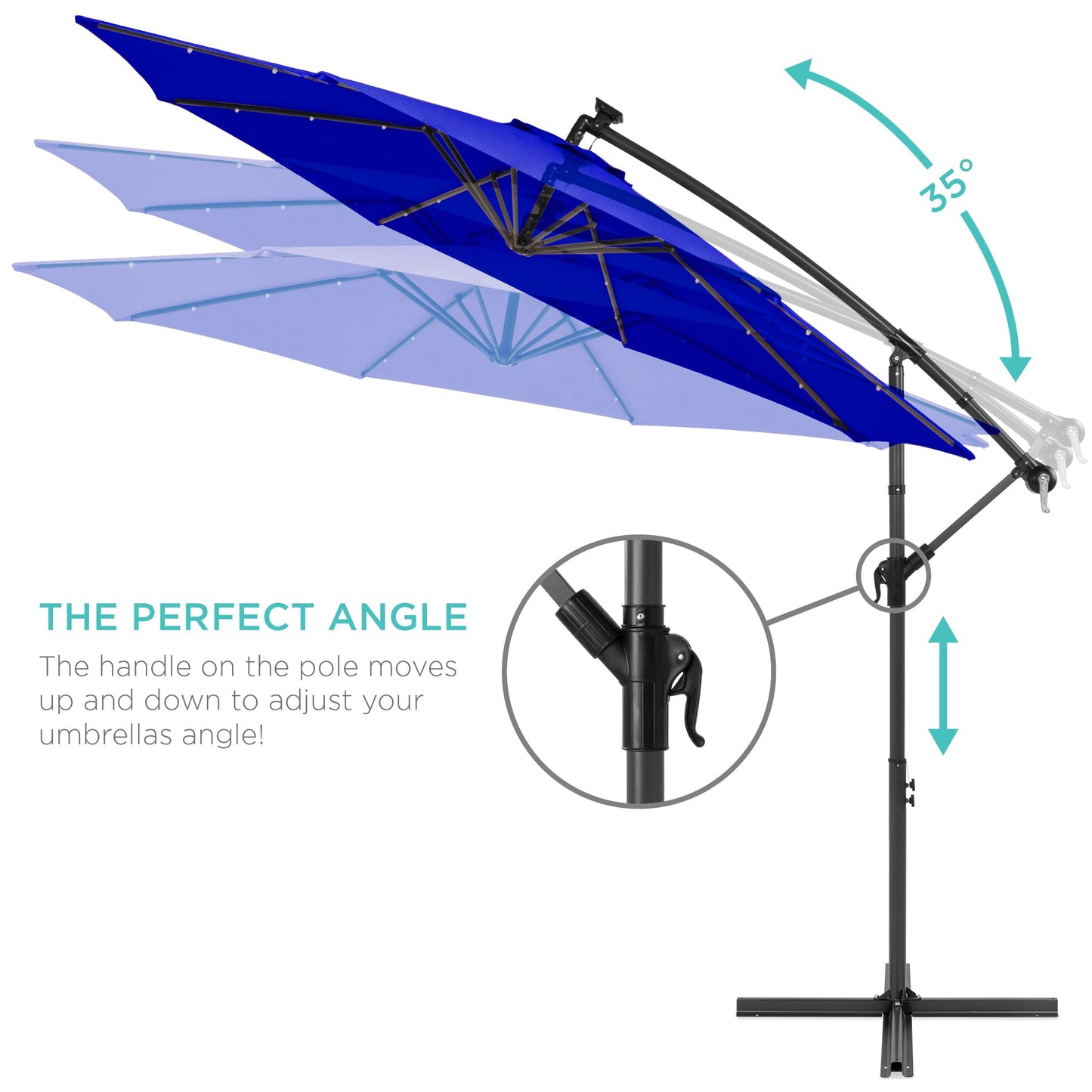 Solar LED Offset Hanging Patio Umbrella w/ Crank Tilt Adjustment - 10ft