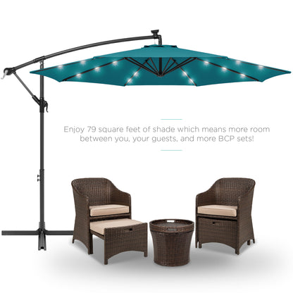 Solar LED Offset Hanging Patio Umbrella w/ Crank Tilt Adjustment - 10ft