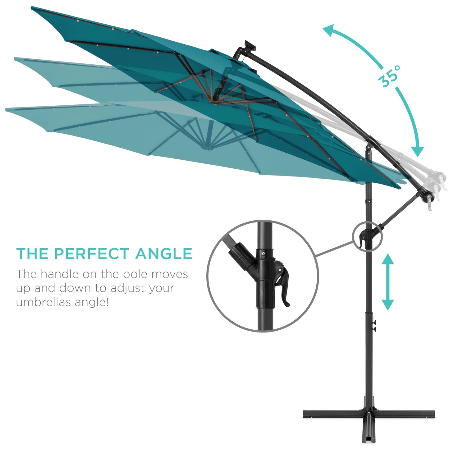 Solar LED Offset Hanging Patio Umbrella w/ Crank Tilt Adjustment - 10ft