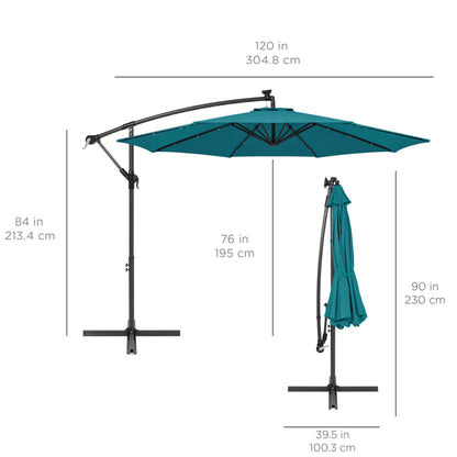 Solar LED Offset Hanging Patio Umbrella w/ Crank Tilt Adjustment - 10ft