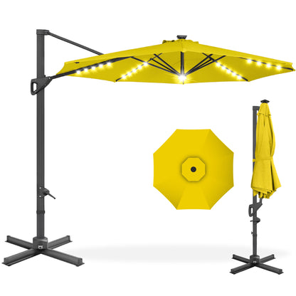 10ft 360-Degree Rotating Solar LED Offset Patio Umbrella with Adjustable Tilt