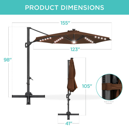 10ft 360-Degree Rotating Solar LED Offset Patio Umbrella with Adjustable Tilt