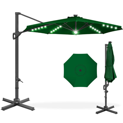 10ft 360-Degree Rotating Solar LED Offset Patio Umbrella with Adjustable Tilt