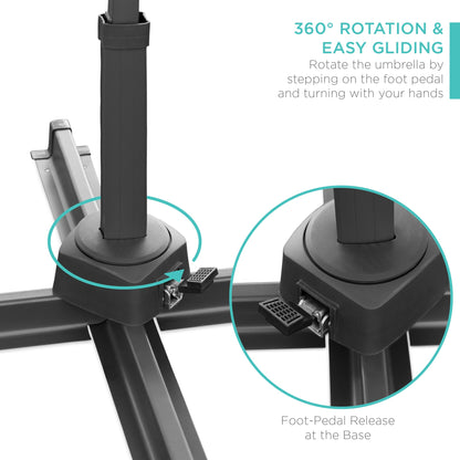 10ft 360-Degree Rotating Solar LED Offset Patio Umbrella with Adjustable Tilt