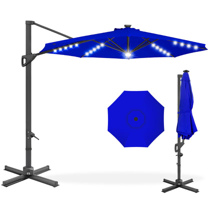 10ft 360-Degree Rotating Solar LED Offset Patio Umbrella with Adjustable Tilt