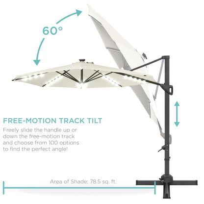 10ft 360-Degree Rotating Solar LED Offset Patio Umbrella with Adjustable Tilt