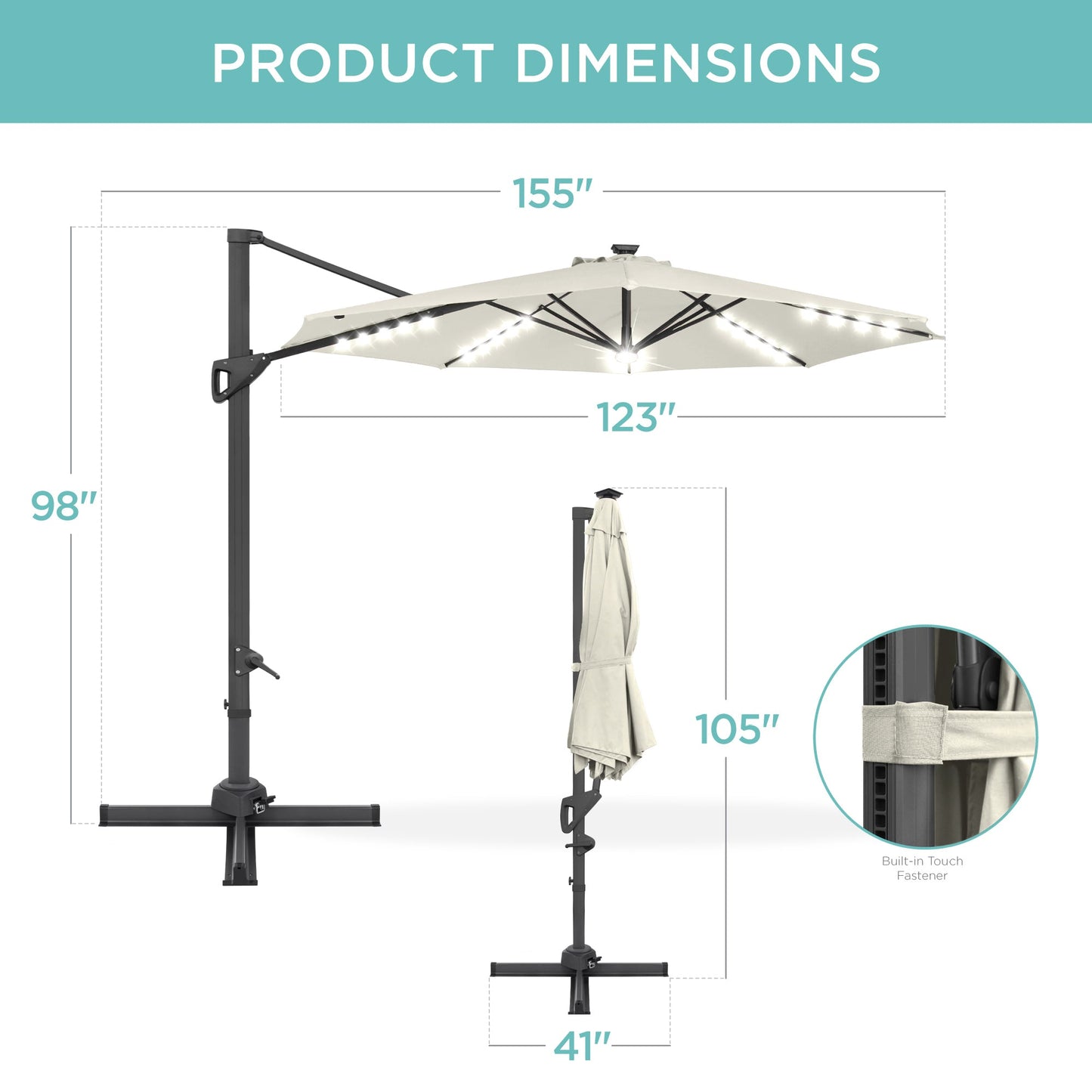 10ft 360-Degree Rotating Solar LED Offset Patio Umbrella with Adjustable Tilt