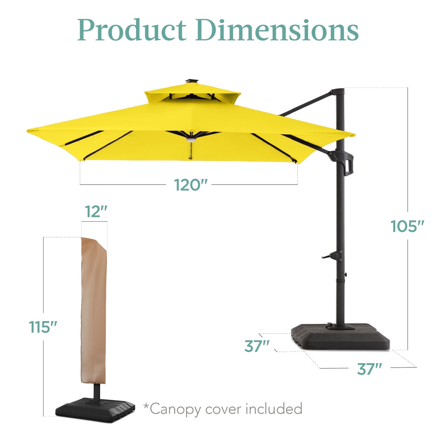 Premium 2-Tier Cantilever Offset Umbrella with 360° Rotation and LED Lights - 10x10ft