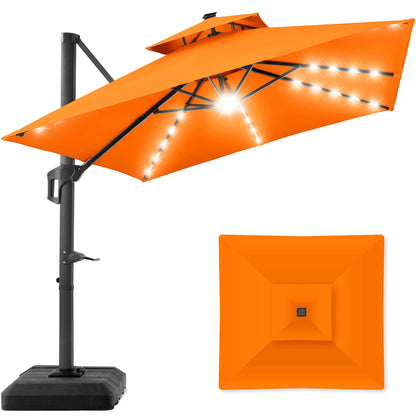 Premium 2-Tier Cantilever Offset Umbrella with 360° Rotation and LED Lights - 10x10ft